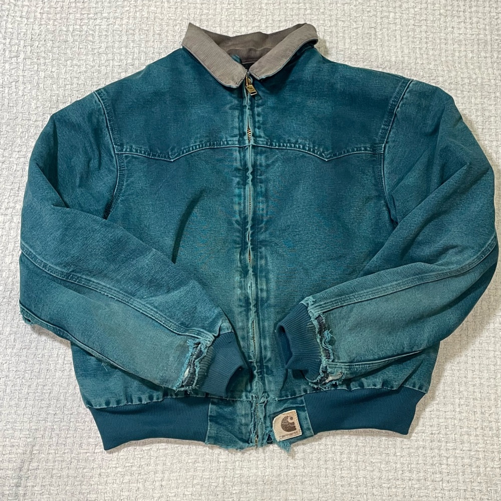 Carhartt J14DTL Dark Teal Quilted Flannel Lined Duck Santa Fe Work Jacket Large - Picture 7 of 15